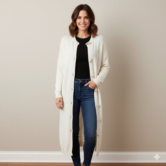 One Teaspoon Sorrento Knit Long Cardigan Sweater Duster Maxi Cream Cotton - Picture 1 of 16